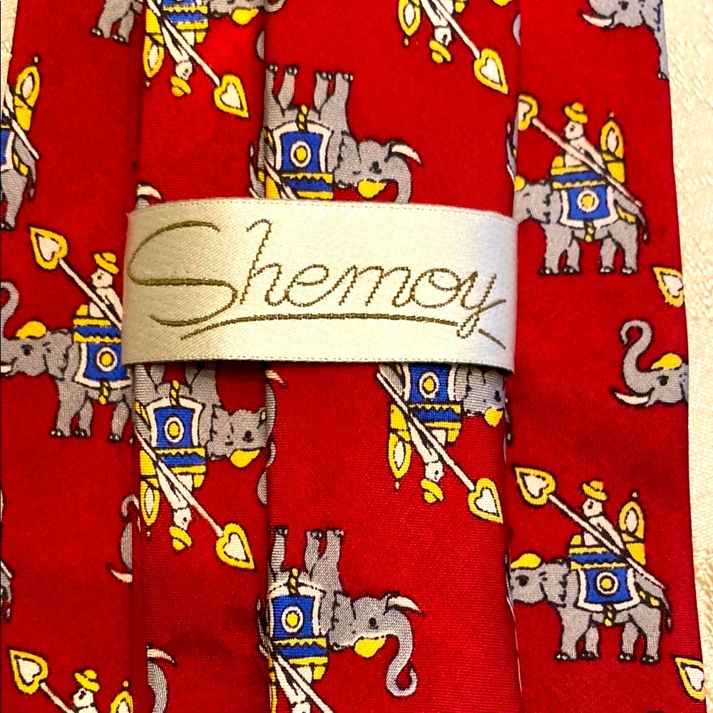 Vintage Shemoy Silk Tie Royal Red with Elephants